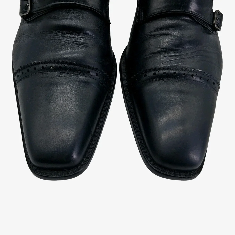 Mezlan Shoes Mens Size 10 Black Leather Double Monk Strap Dress Square Toe 15446